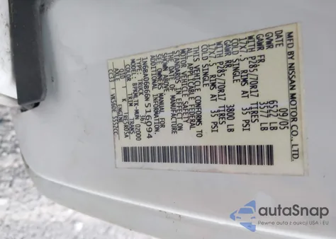 2006 Nissan Titan Se z USA, uszkodzony, nr VIN 1N6BA06B66N516094